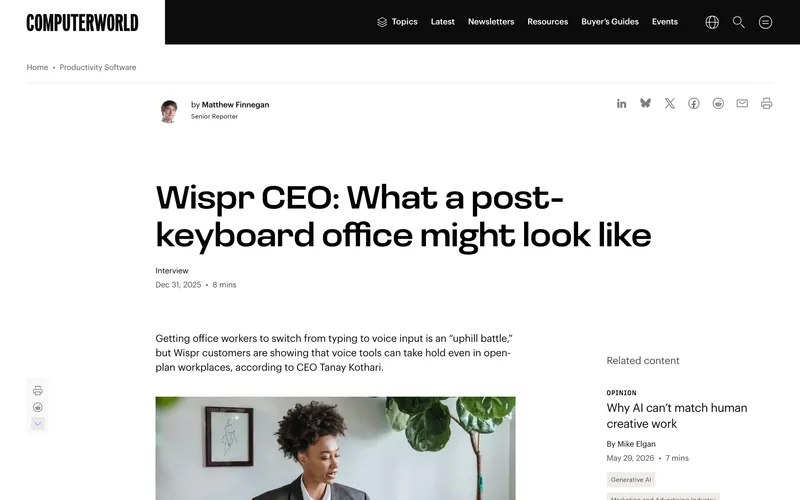 Computerworld interview with Tanay Kothari on the "post-keyboard office"