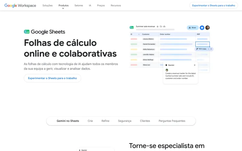 Google Sheets / Excel (DIY) homepage screenshot