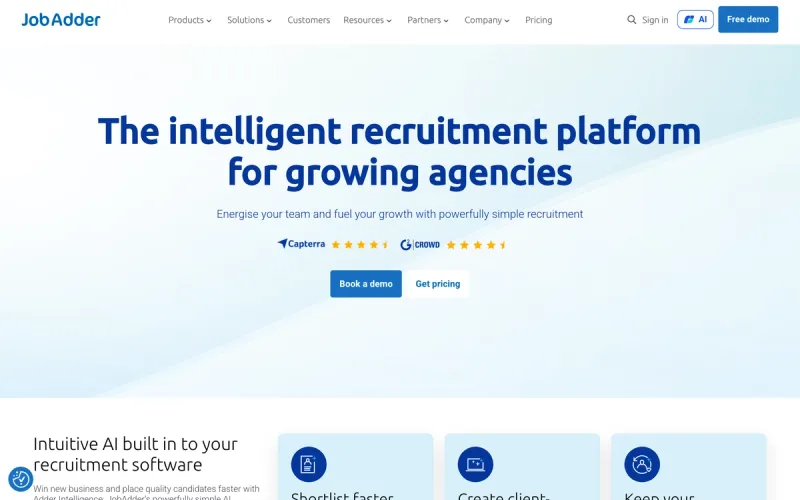 JobAdder homepage screenshot