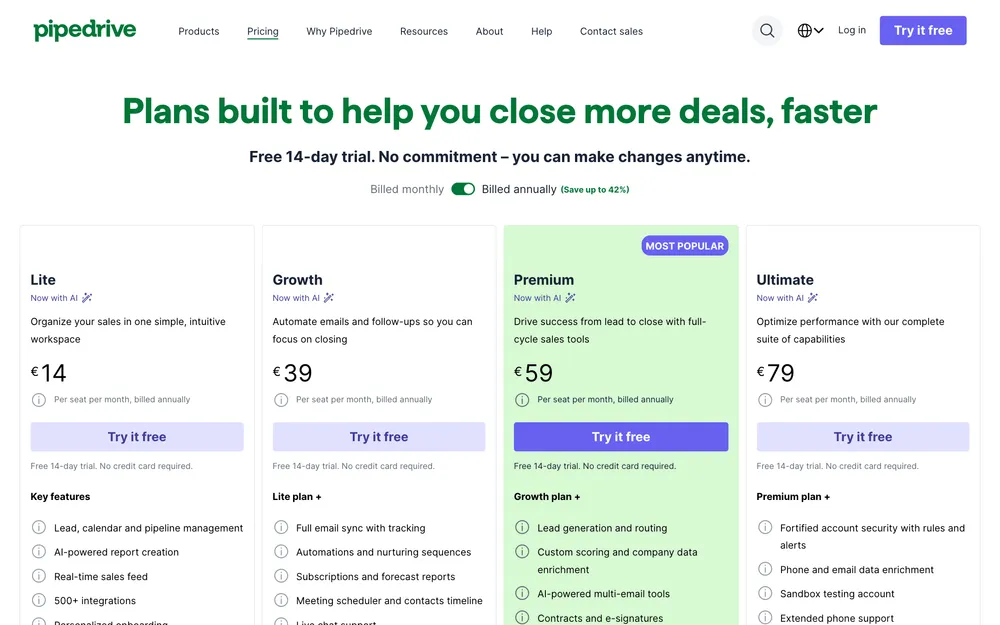Pipedrive pricing: Essential, Advanced, Professional, Power, Enterprise (verified May 2026).