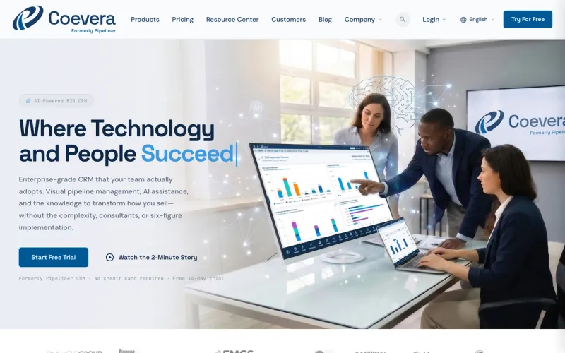 Pipeliner CRM homepage screenshot