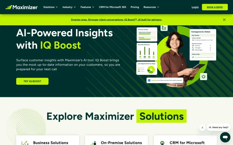 Maximizer CRM homepage screenshot