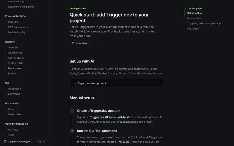Trigger.dev quickstart documentation