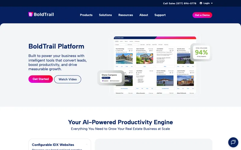 kvCORE (Inside Real Estate) homepage screenshot