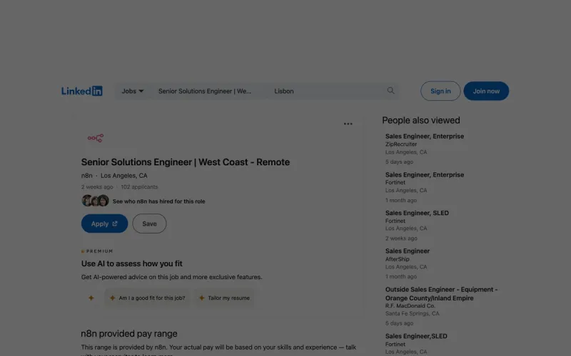 n8n Senior Solutions Engineer West Coast job page