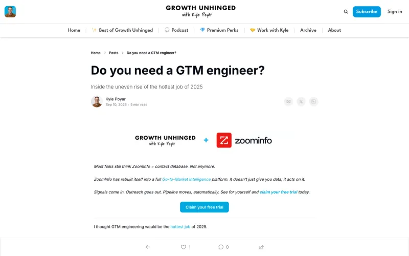 Kyle Poyar Growth Unhinged GTM engineer skeptic post