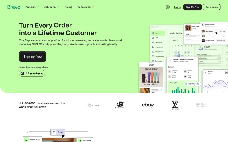 Brevo CRM homepage screenshot