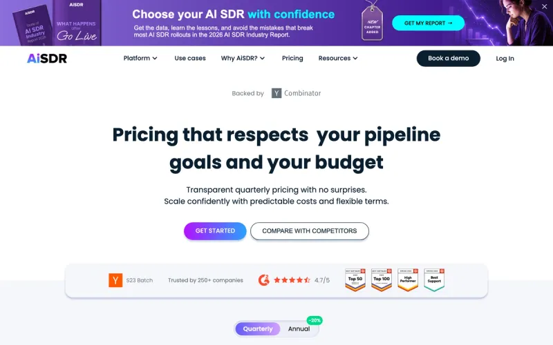 AiSDR pricing page showing Grow plan at $2,500/month