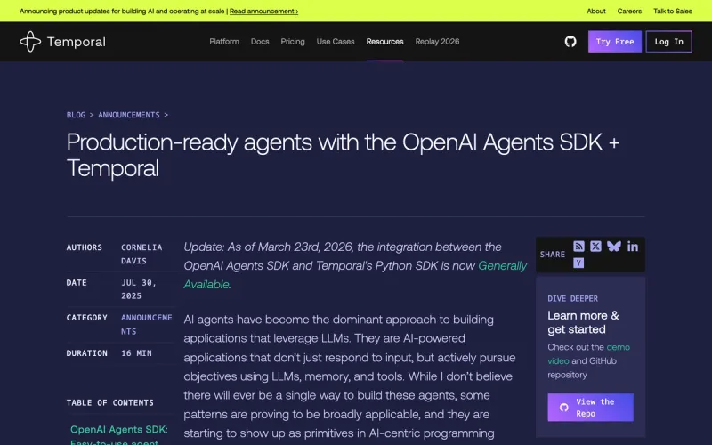 Temporal announcement of OpenAI Agents SDK integration