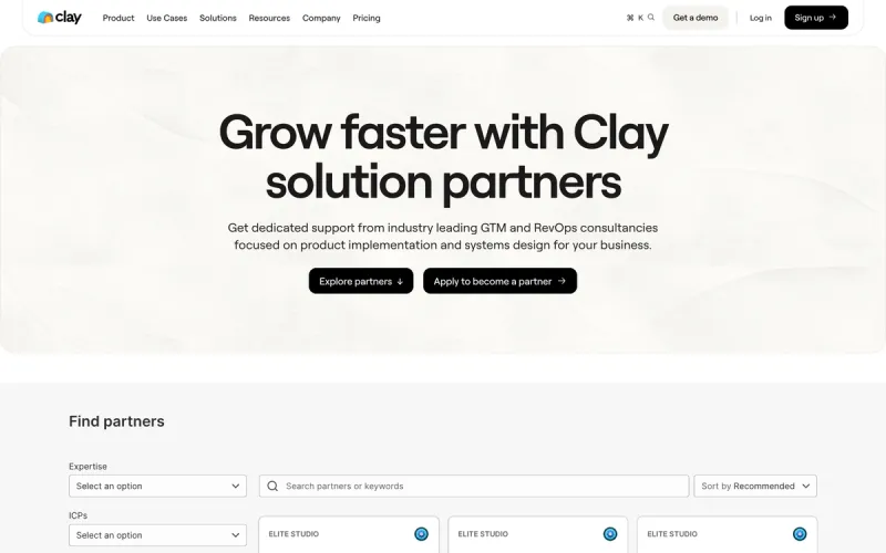 Clay Solutions Partner directory at clay.com/experts