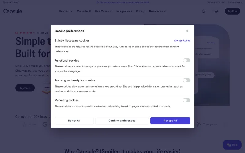 Capsule homepage screenshot