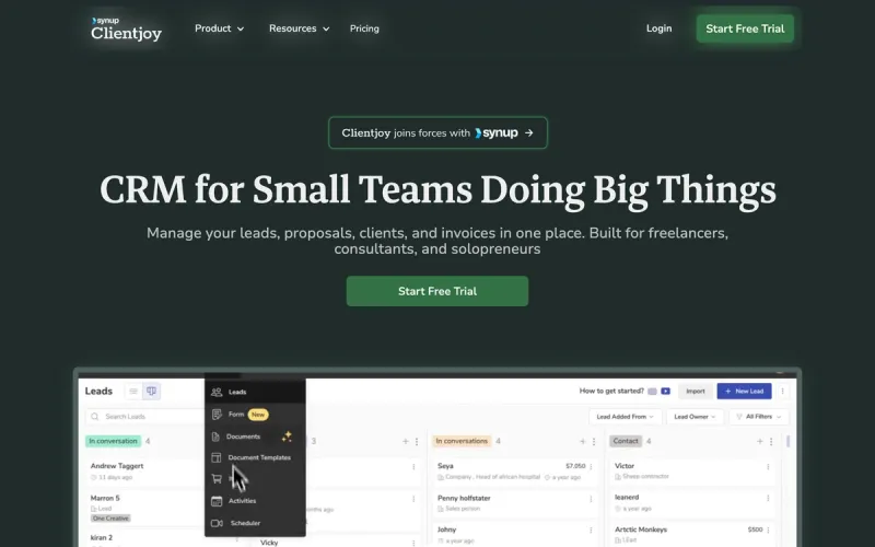 Clientjoy homepage screenshot