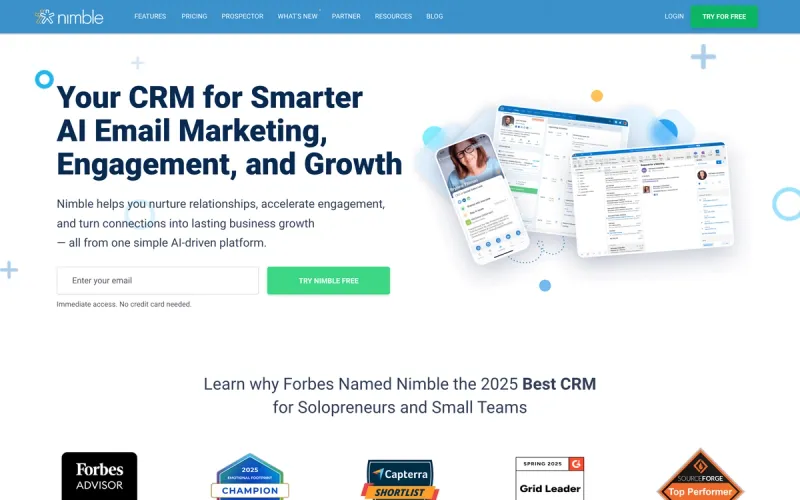 Nimble homepage screenshot