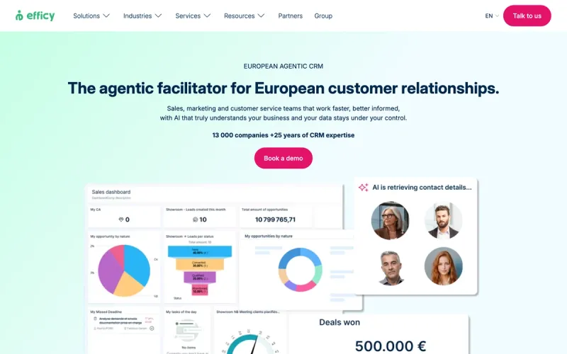 Efficy CRM homepage screenshot