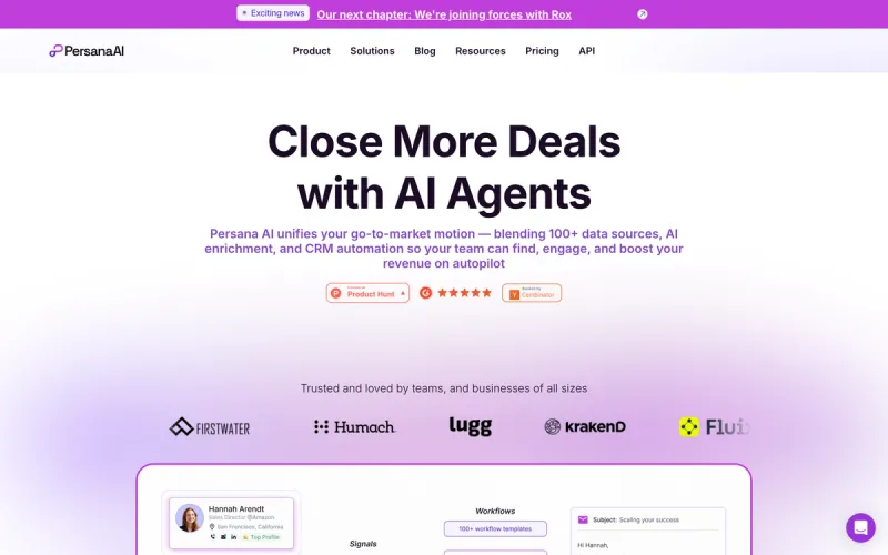 Persana AI homepage screenshot