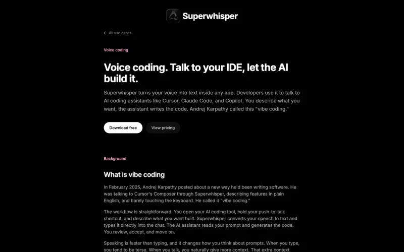 SuperWhisper voice coding landing page
