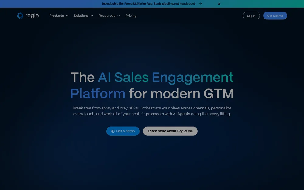 Regie.ai homepage: Auto-Pilot, Co-Pilot, and Agents.