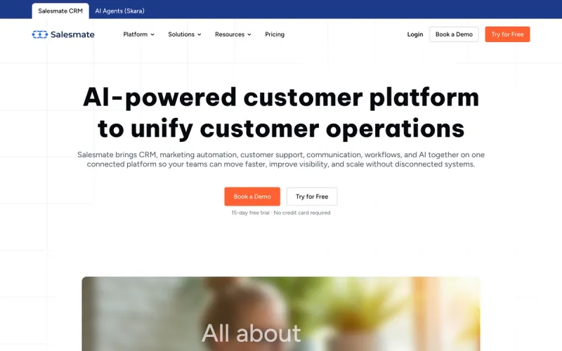 Salesmate homepage screenshot