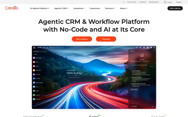 Creatio homepage screenshot