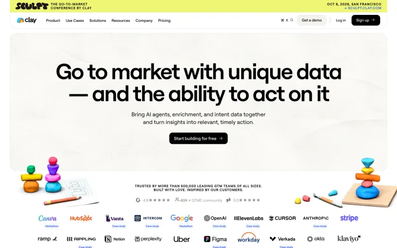 Clay homepage May 2026 screenshot