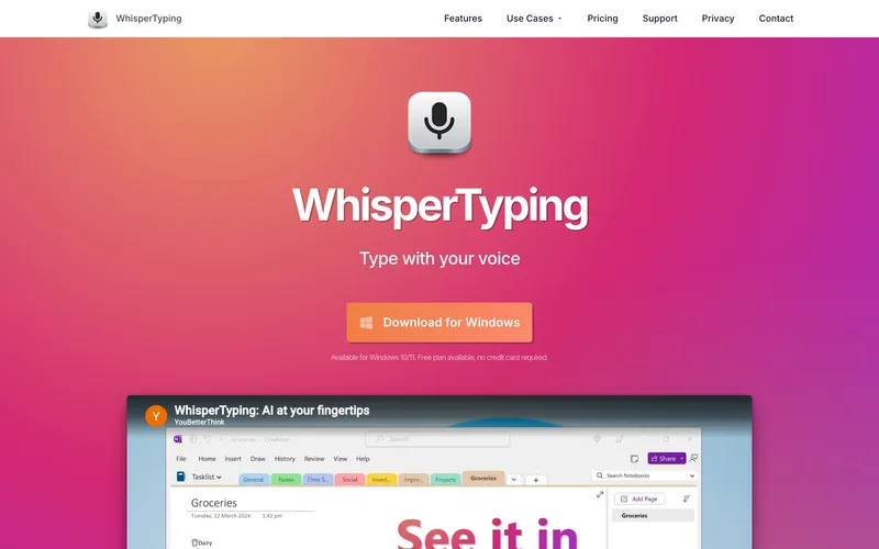 Pieter Levels WhisperTyping homepage