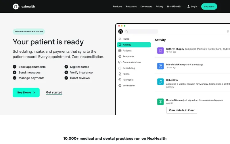 NexHealth homepage screenshot