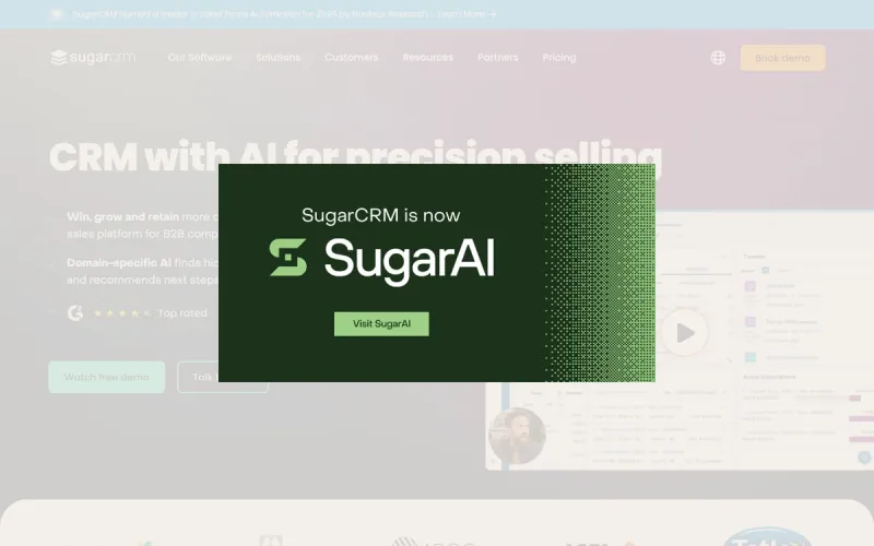 SugarCRM homepage screenshot