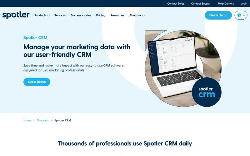 Spotler CRM (Really Simple Systems) homepage screenshot