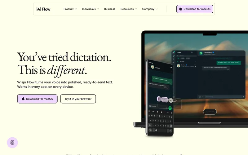 Wispr Flow "why flow" comparison page
