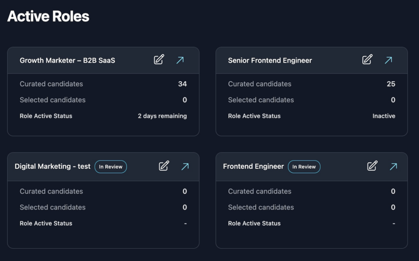 Active roles can be seen on the Babblebots AI platform's dashboard