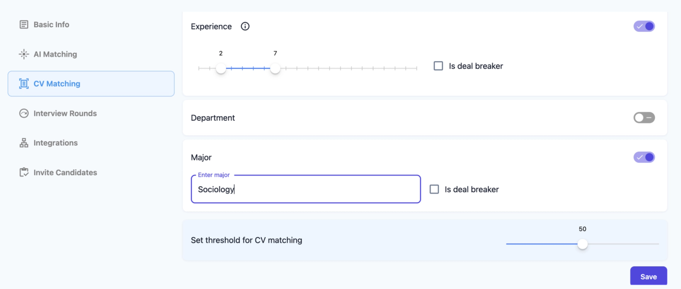 “AI-powered CV matching dashboard analyzing candidate profiles”