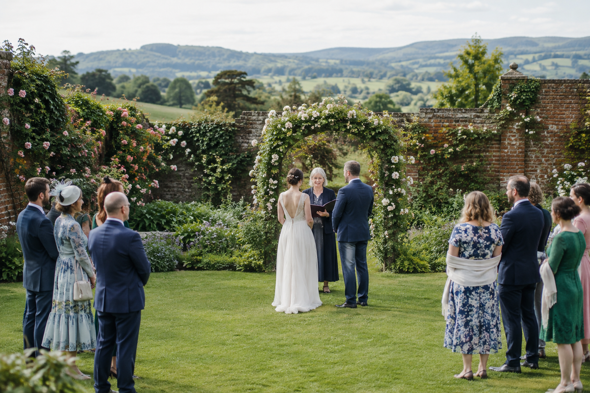 Celebrant conducting an outdoor ceremony
