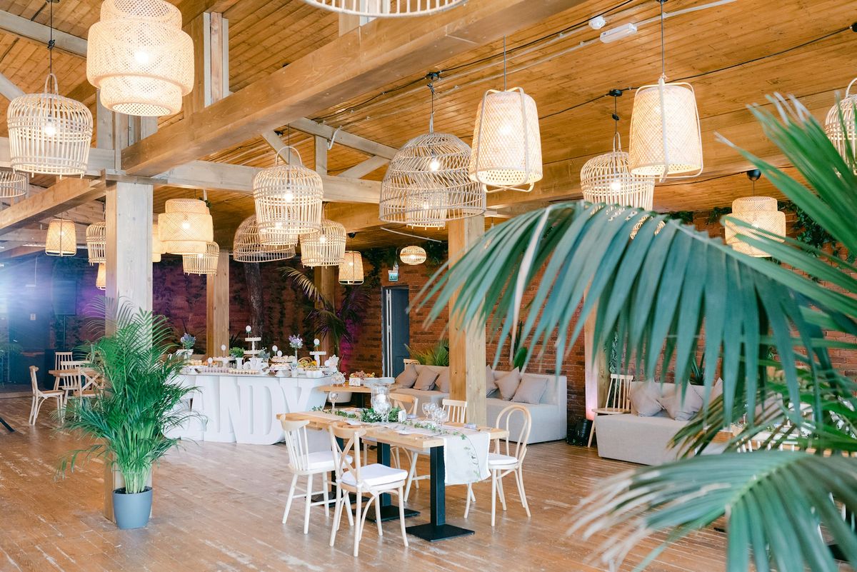 wedding venue flowers table reception and lights