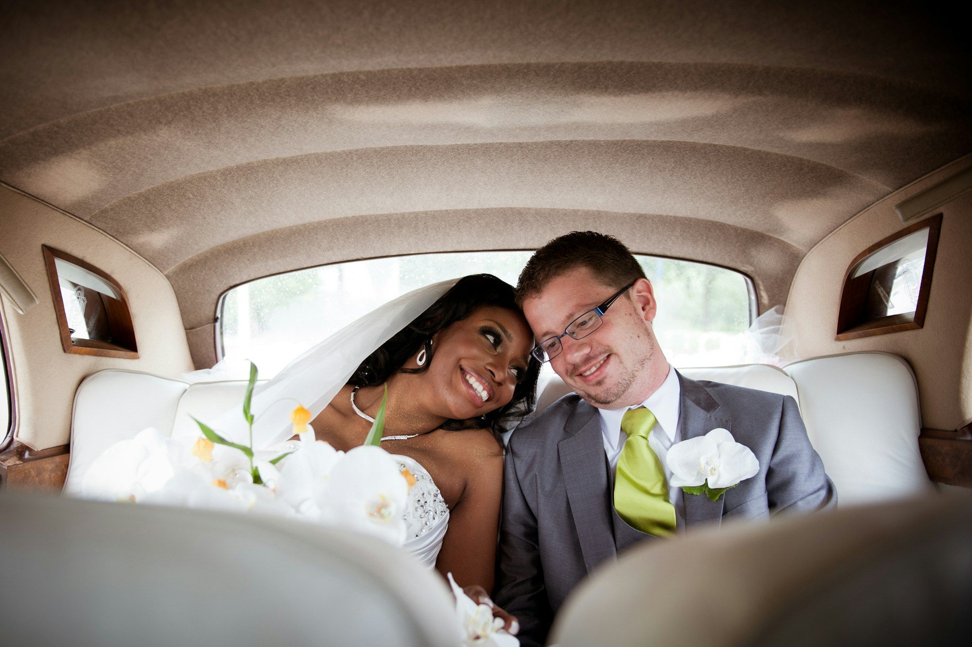Mixed race couple on their wedding day