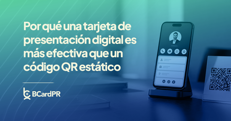 Comparación entre un código QR estático común y la interfaz de la tarjeta de presentación digital BCard PR optimizada para el networking inteligente.
