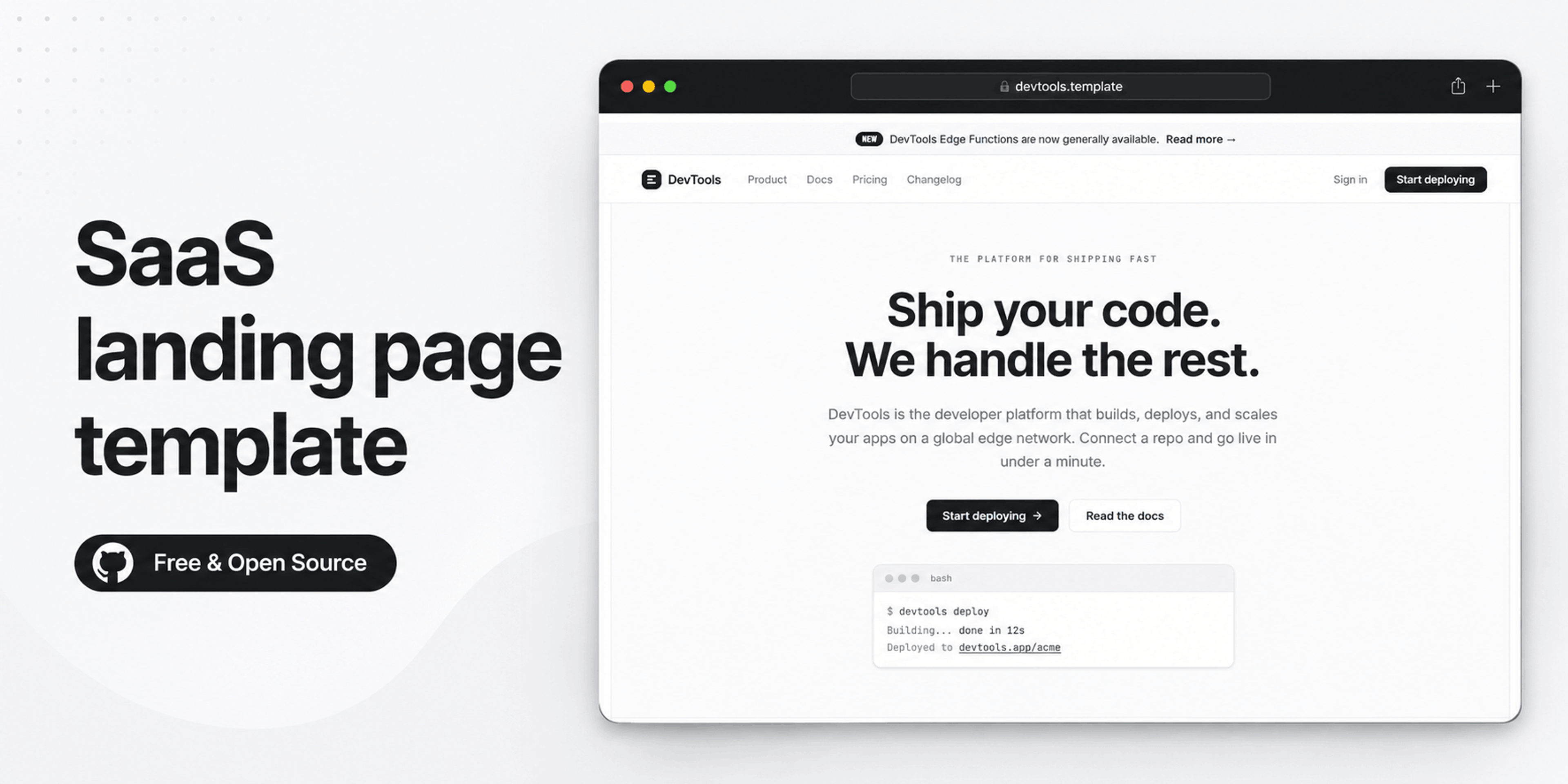 Free SaaS landing page template in React, Vue, and HTML on Tailwind CSS. Drop it into Claude Code, Cursor, or Codex.