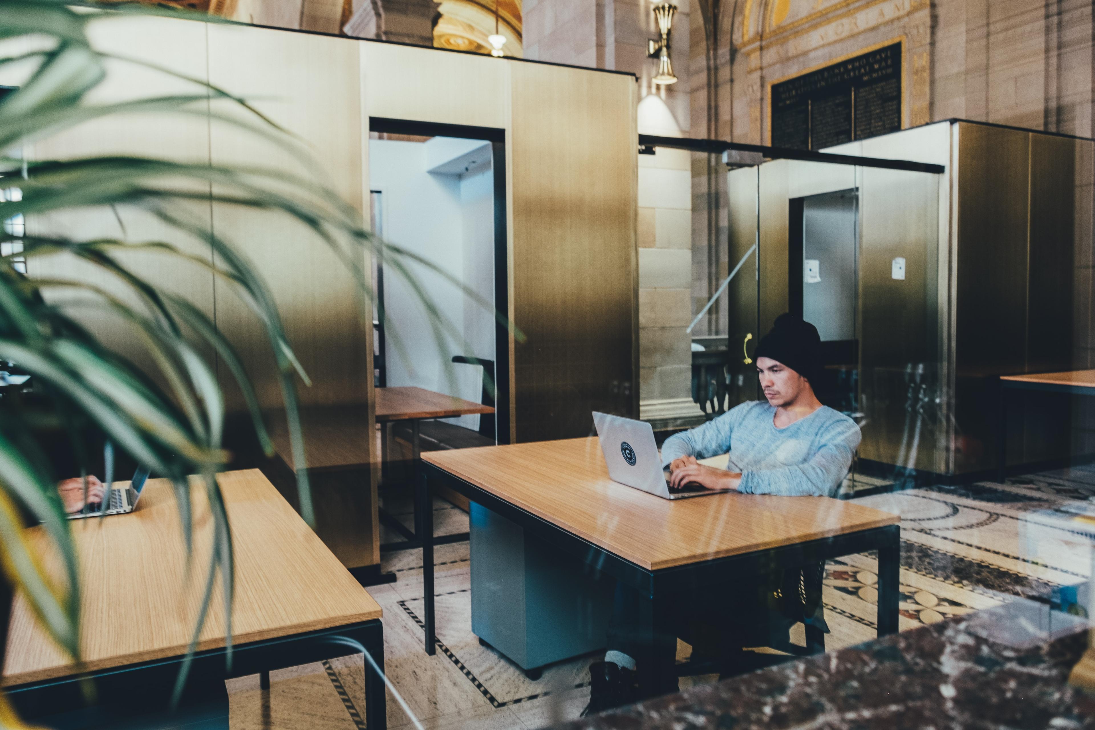 A person sitting at a desk