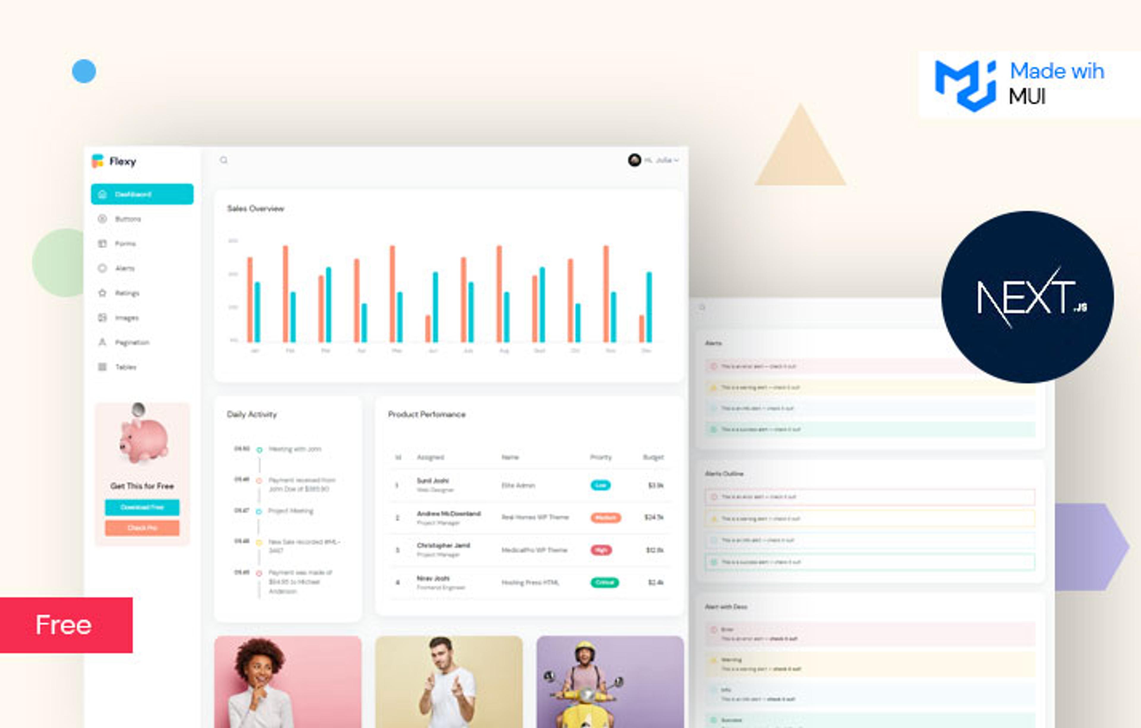 Flexy Lite, built on Next.js, Material UI, and TypeScript, is a sleek and powerful Admin Dashboard Template tailored for modern developers. 🚀 Free to download and ready for personal or commercial use.