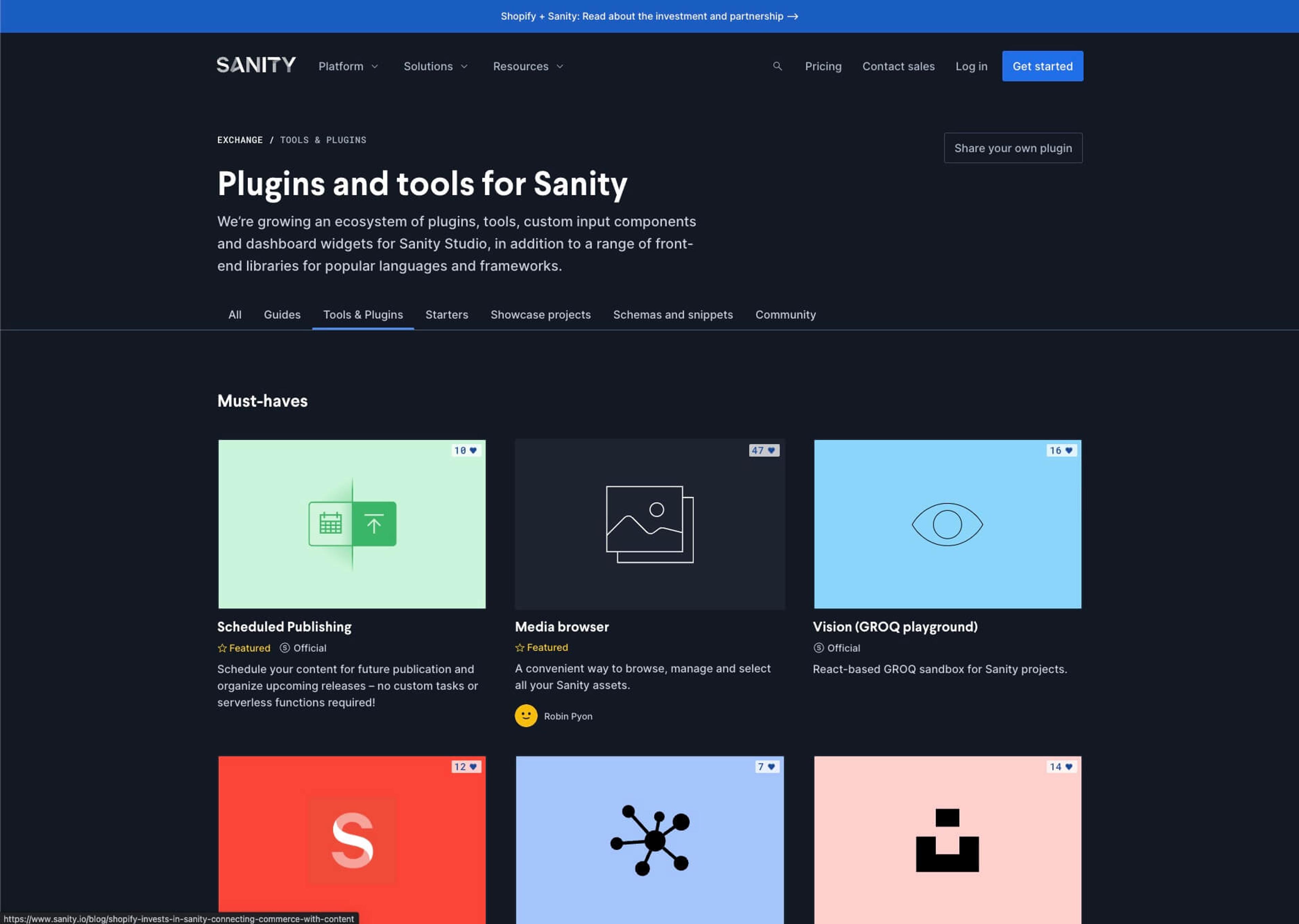 Sanity Plugins Page