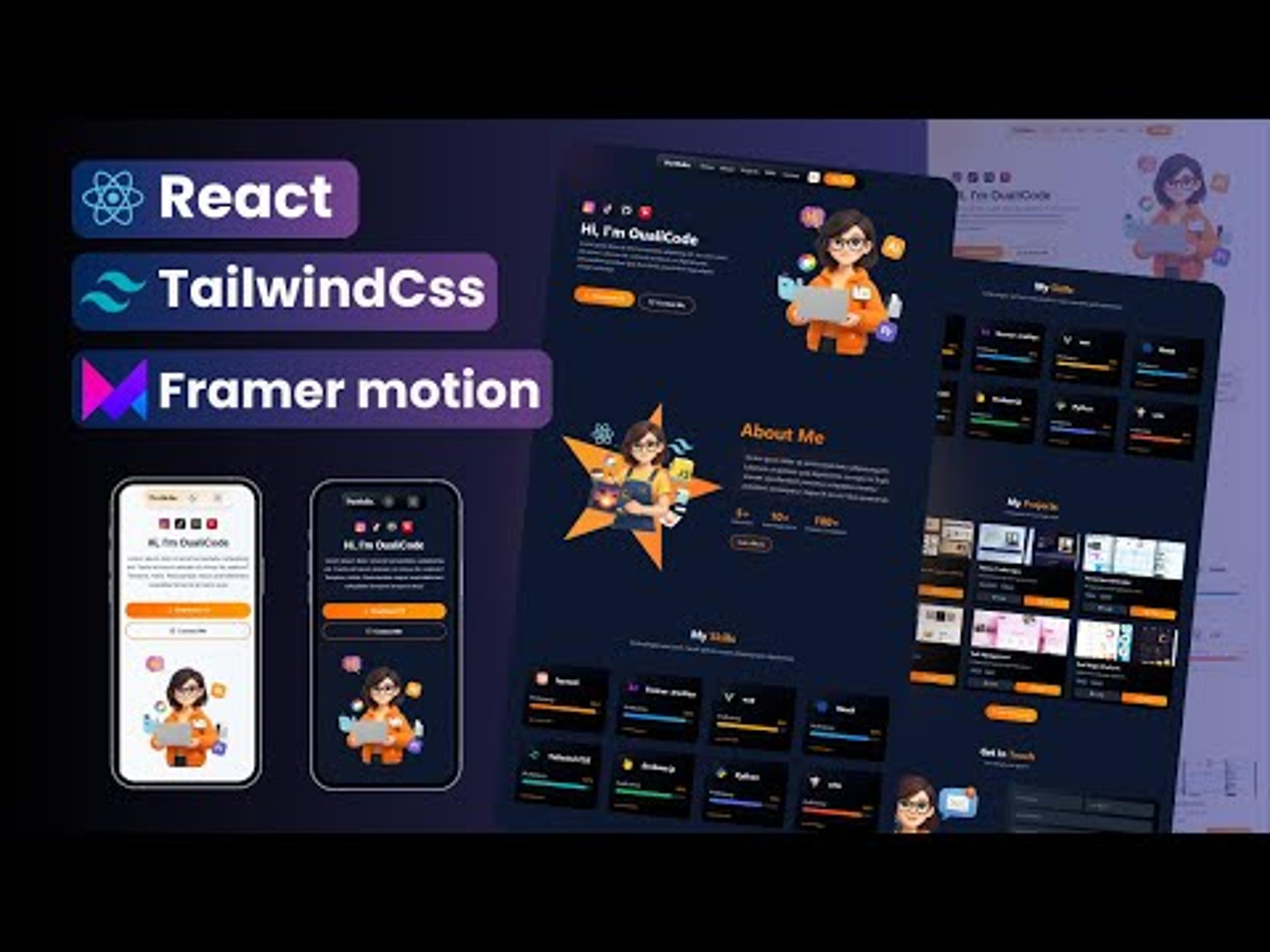 ReactJS, TailwindCSS 4.1, Framer Motion || Responsive Portfolio Website with Advanced Animations
