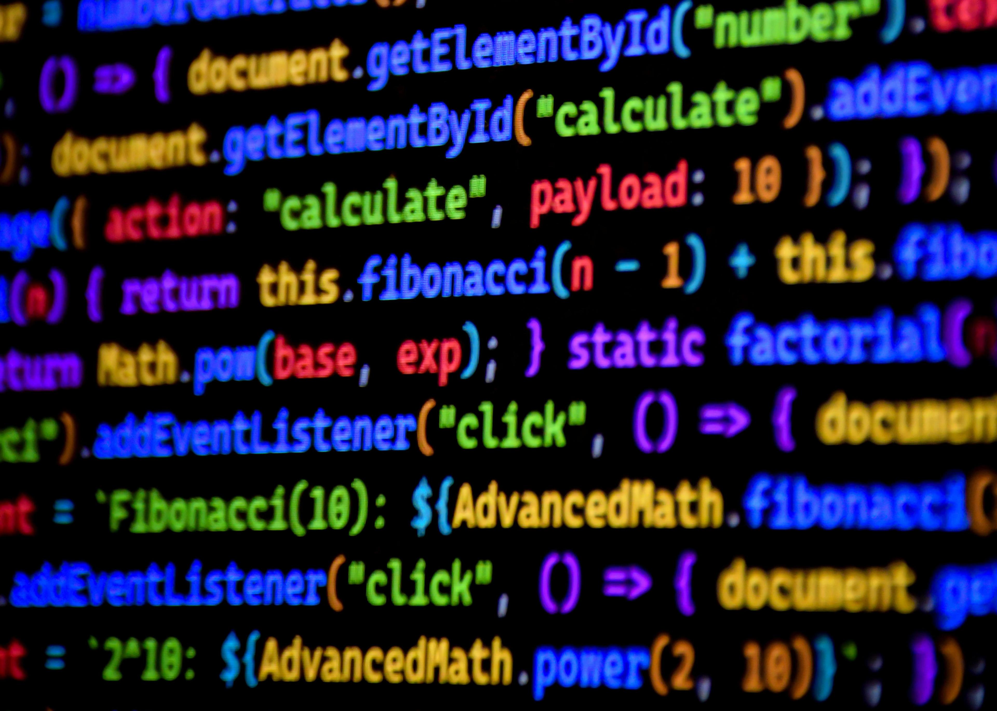 Bright and colorful JavaScript code displayed on a computer screen, showcasing programming.