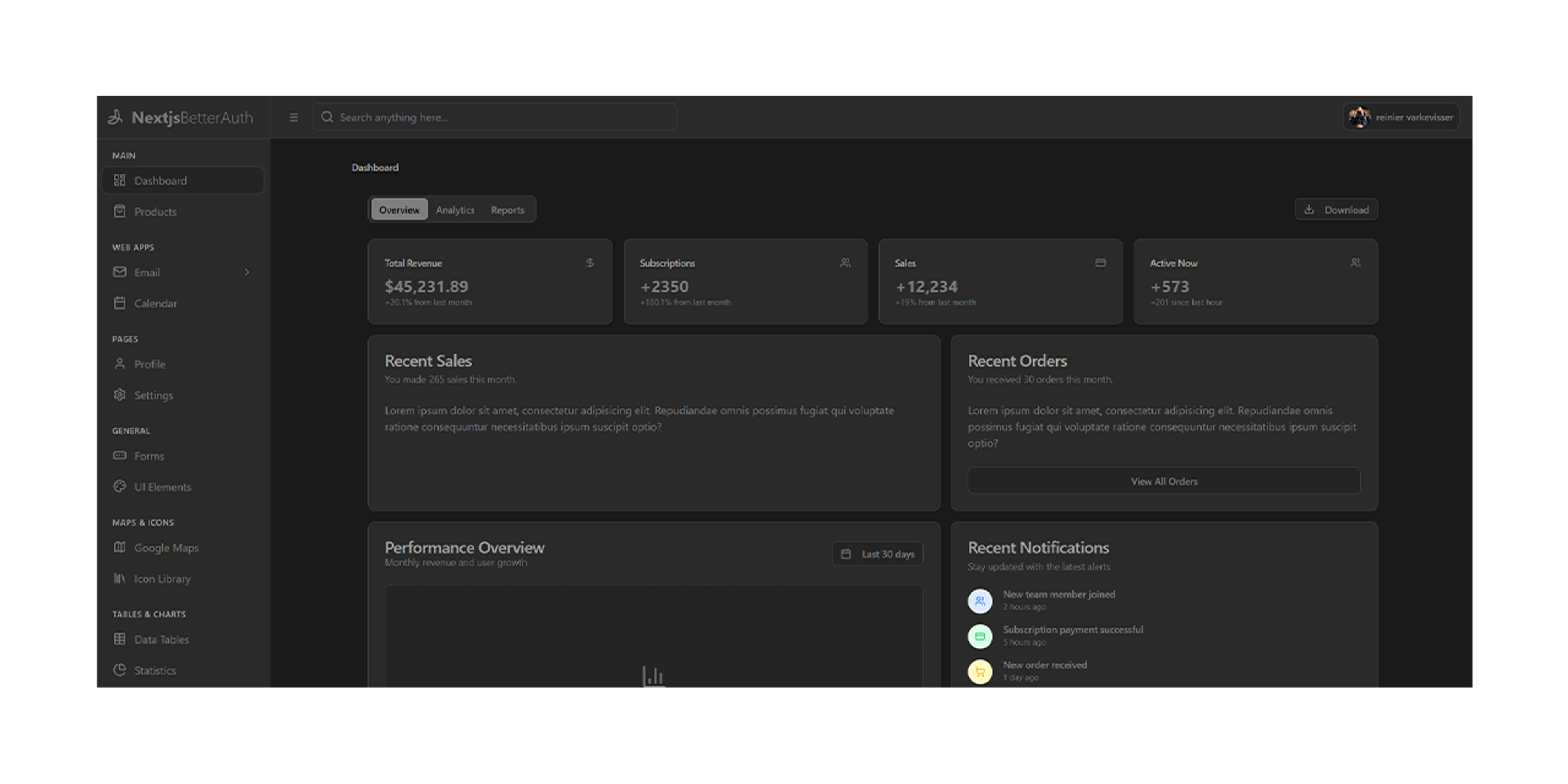A Next.js starter kit integrating Drizzle ORM for type-safe database operations, Better Auth for secure authentication, and NeonDB for serverless PostgreSQL. This template offers a robust, scalable foundation for building modern full-stack applications with TypeScript and a cloud-native database.