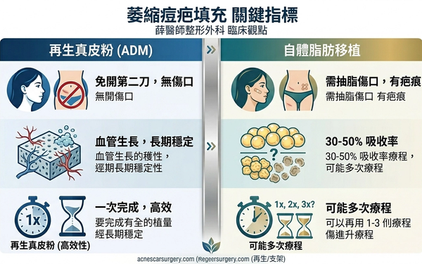 異體真皮 vs. 自體脂肪填補：針對大型萎縮性痘疤，哪種效果更持久？