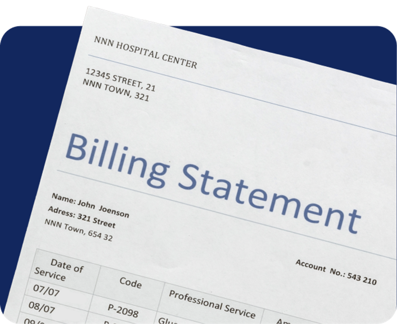 Printed medical bill
