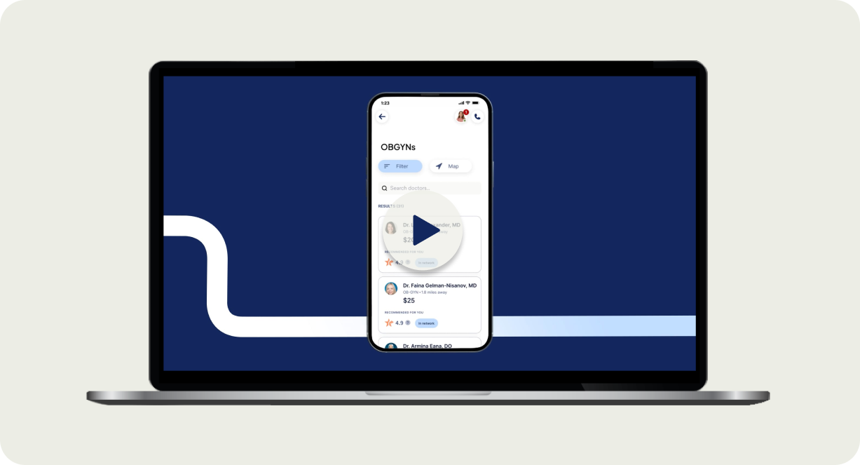 Laptop showing video featuring the Rightway app's care finder feature.