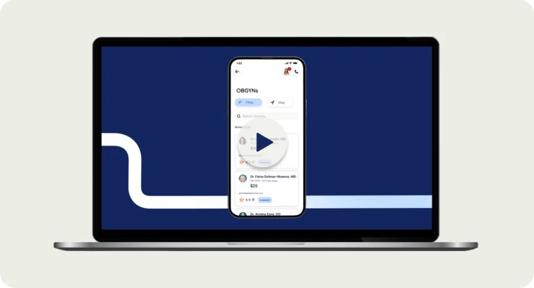 Laptop showing video featuring the Rightway app's care finder feature.