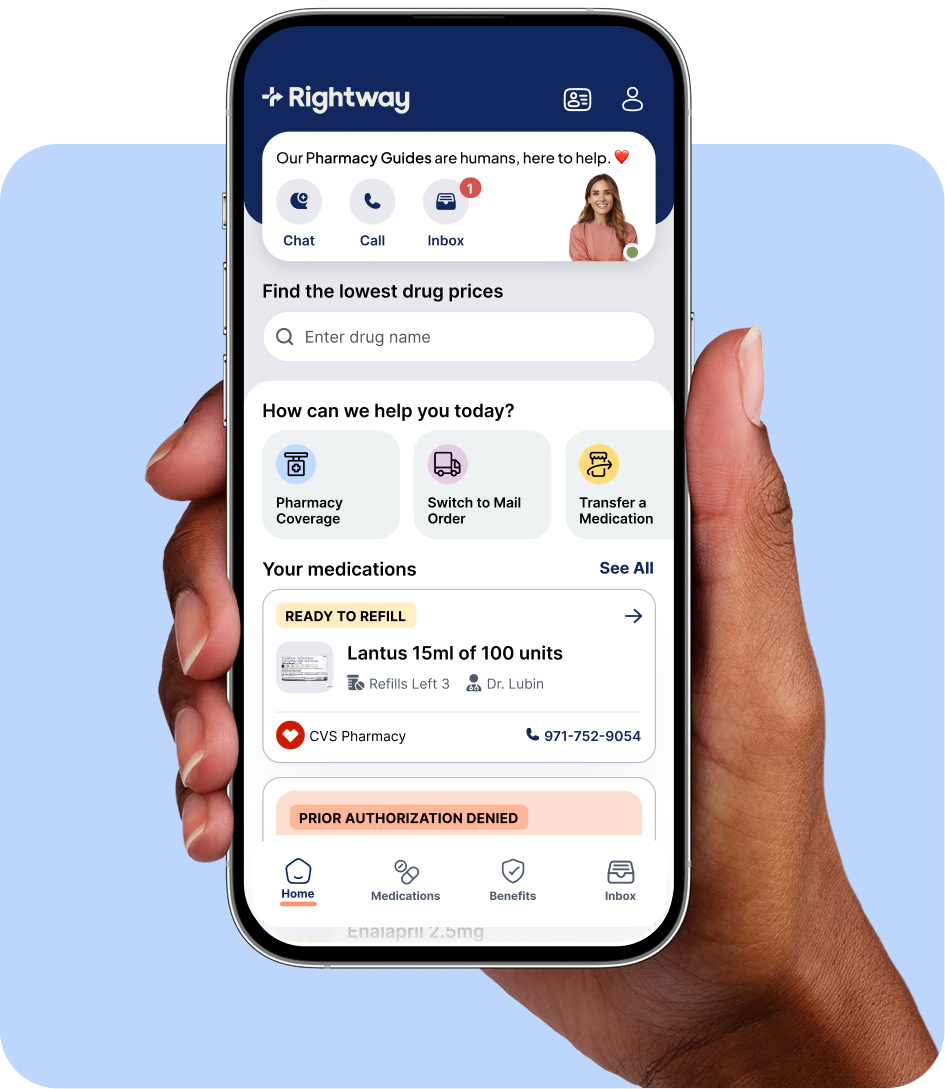 Smiling Rightway PBM member with glasses.
