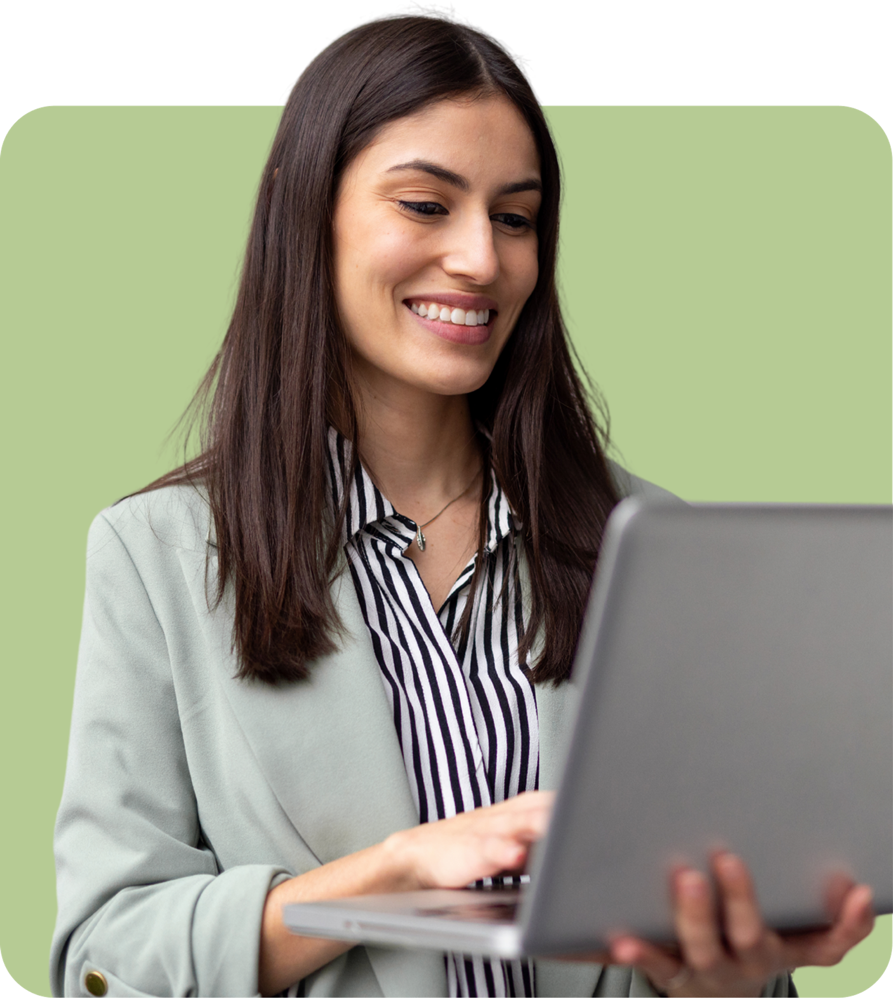 Lady smiling looking at laptop for Rightway PBM information