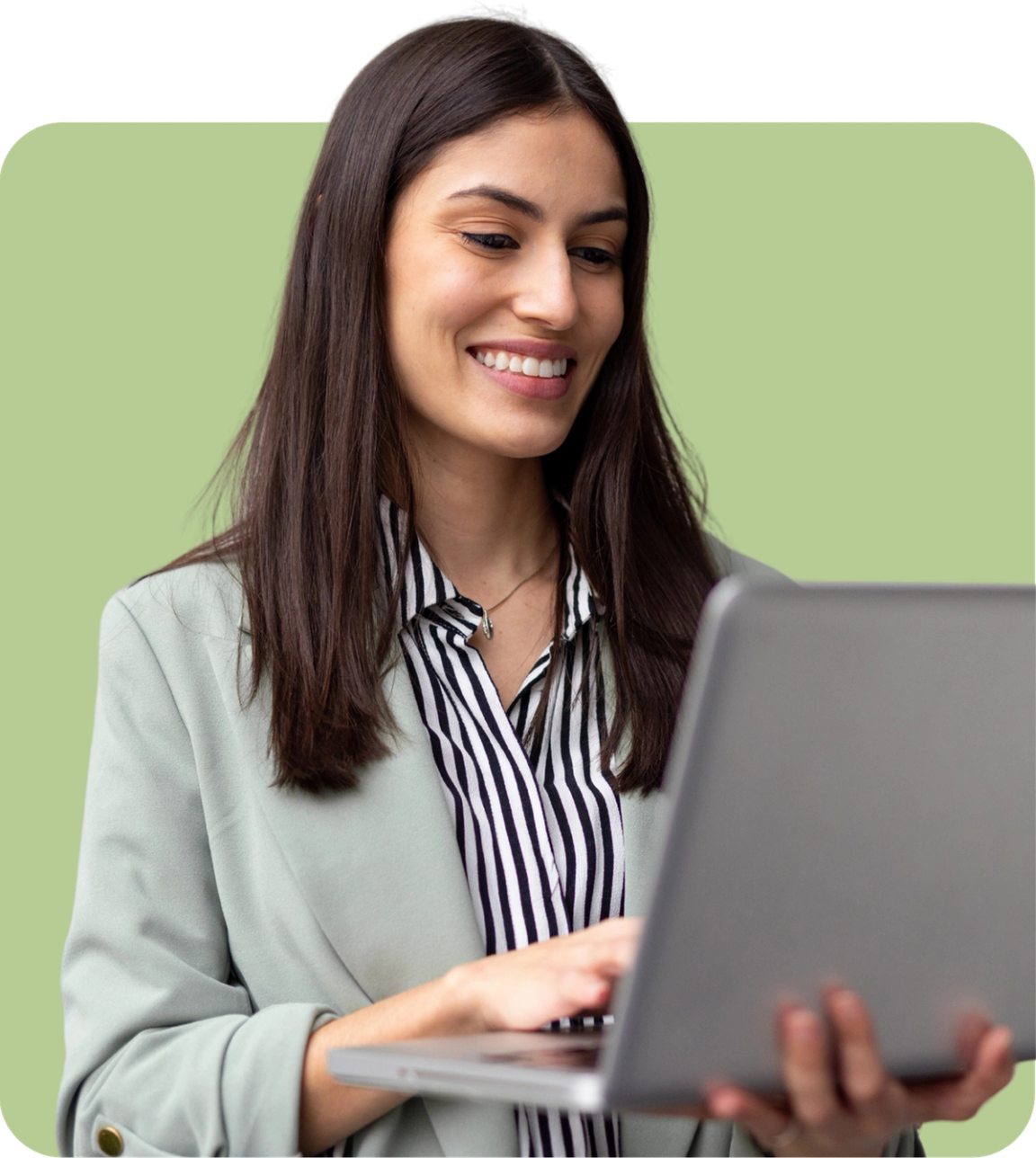 Lady smiling looking at laptop for Rightway PBM information