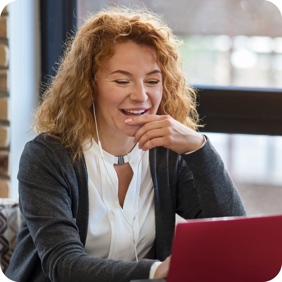 happy woman on a zoom call